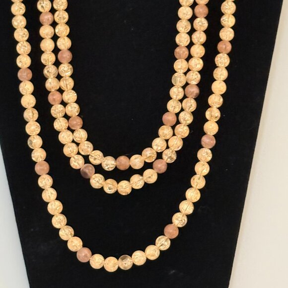 Vintage 3 Strand Gold Crackle Bead Statement Necklace - Picture 2 of 5